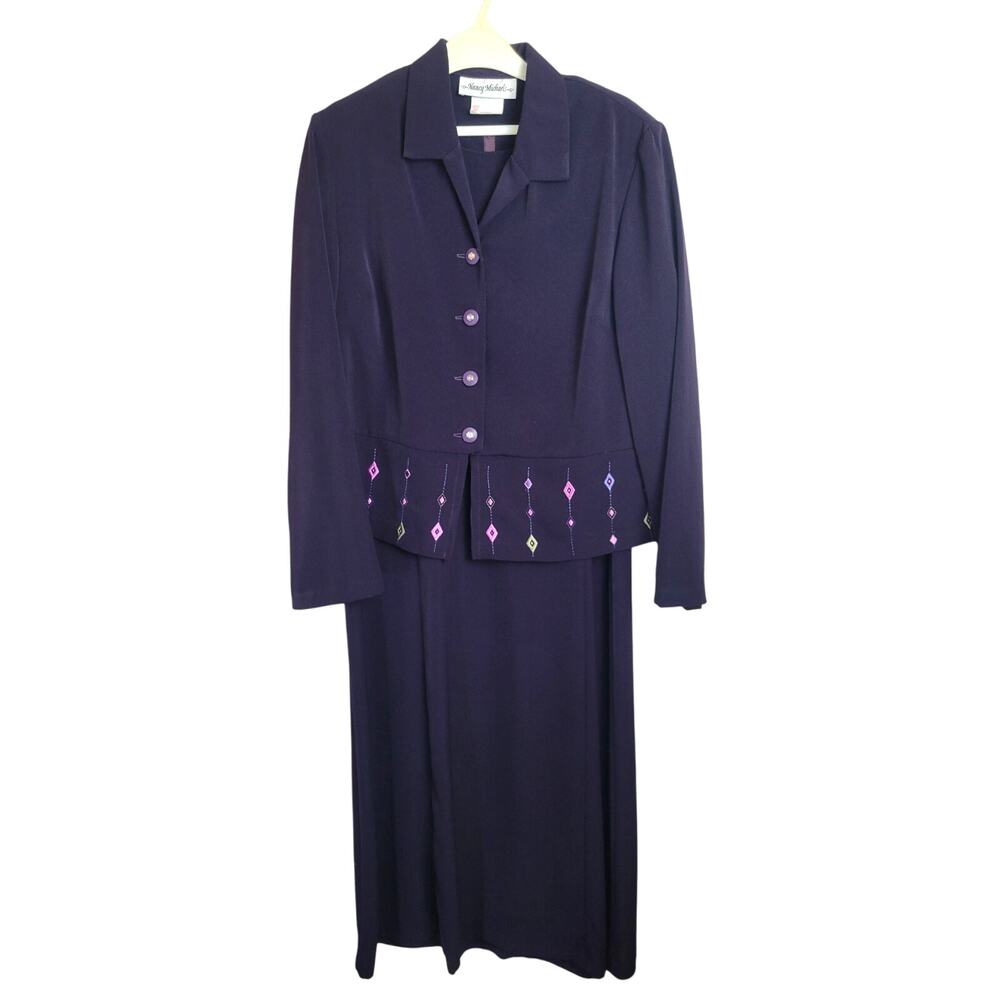 NWT VTG Nancy Michaels Purple Embroidered 2-Piece Dress &‎ Jacket Size 10